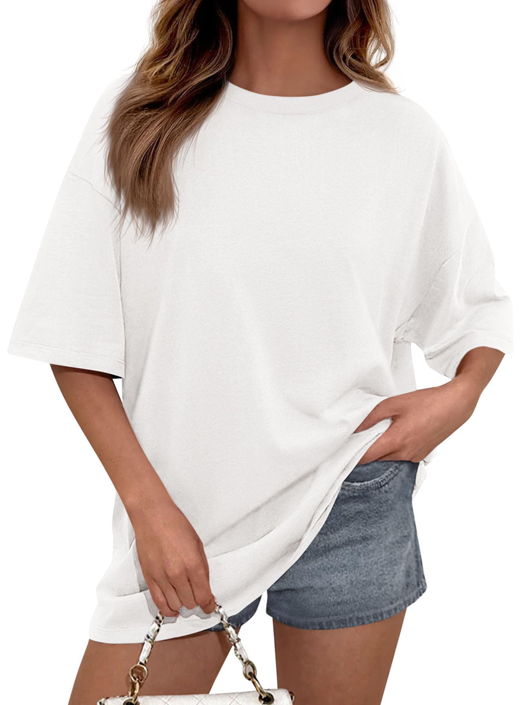 PRETTYGARDEN Women's Spring Going Out Tops Casual Short Sleeve Crewneck Loose Fit Basic Cute Tee Shirts Summer Outfits