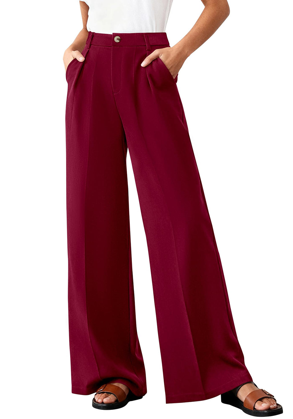 BTFBM Wide Leg Pants Woman High Waisted Button Business Casual Dressy Trousers Office Work Palazzo Pants Pockets