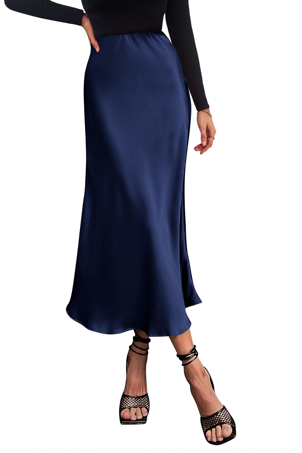 PRETTYGARDEN Women's Satin Skirts Dressy Casual Fall High Waisted Cocktail Wedding Flowy Elegant A Line Midi Skirt