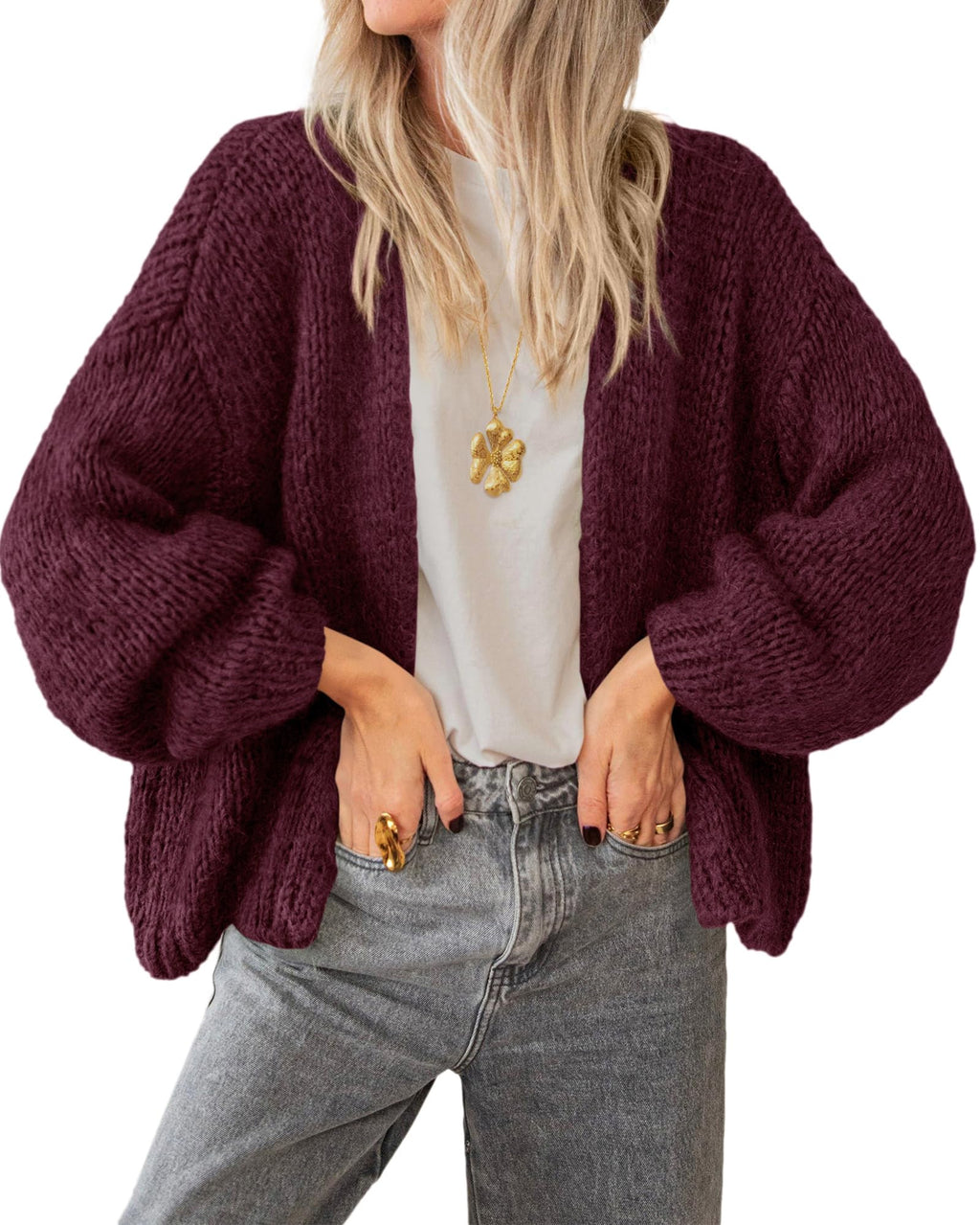 BTFBM Cardigan Sweaters for Women Fall Fashion Clothes | No Button No Pocket Design, Chunky Knit Open Front Cardigans, Ribbed Cuff Long Sleeve Sweater, Loose Winter Coat Clothing