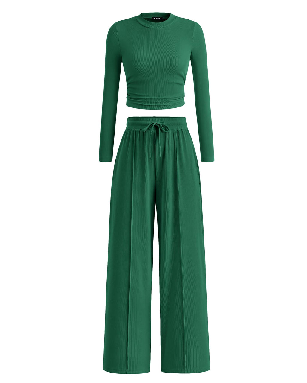 BTFBM Casual 2 Piece Sets For Women Fall Outfits Ribbed Spring Long Sleeve Crop Top Wide Leg Pants Matching Lounge Set