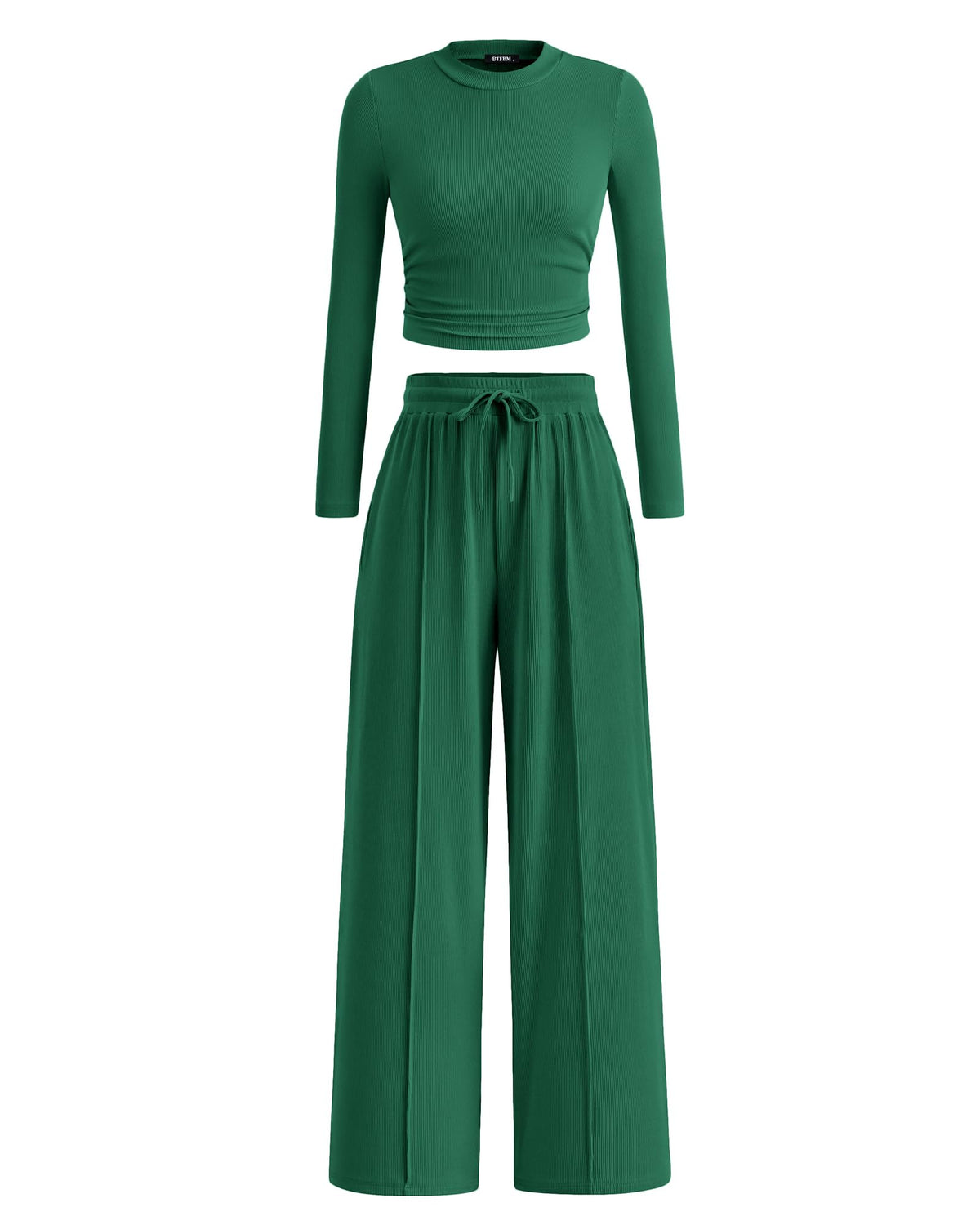 BTFBM Casual 2 Piece Sets For Women Fall Outfits Ribbed Spring Long Sleeve Crop Top Wide Leg Pants Matching Lounge Set