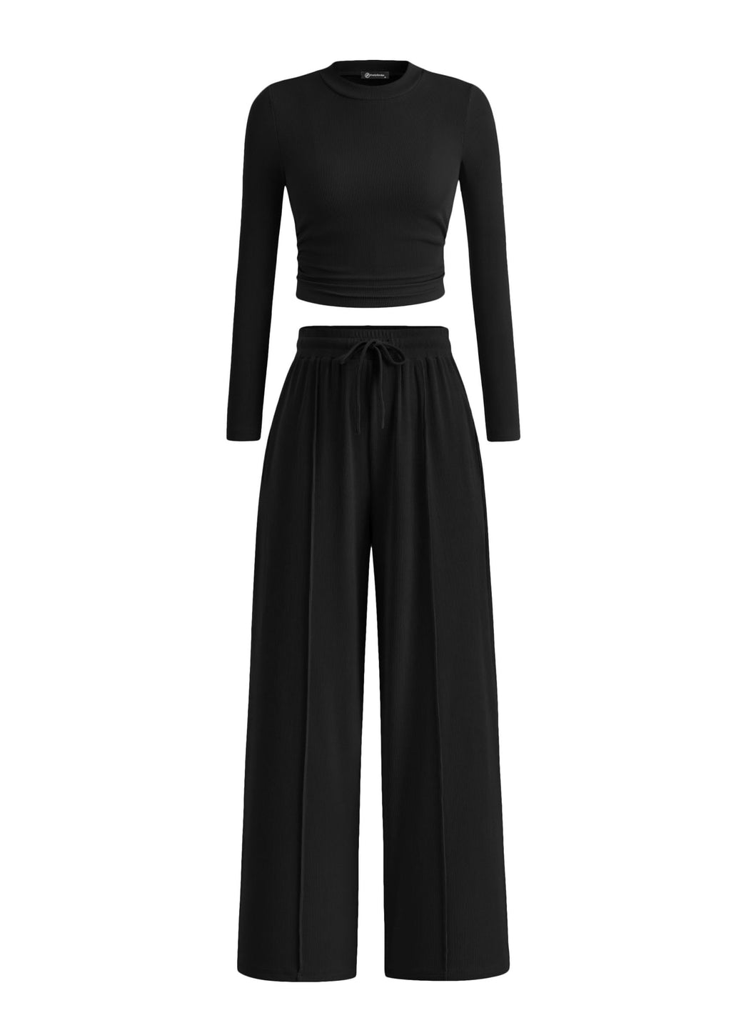 PRETTYGARDEN Women's 2 Piece Loungewear Long Sleeve Crop Top Wide Leg Palazzo Pants Set Tracksuits Casual Outfit
