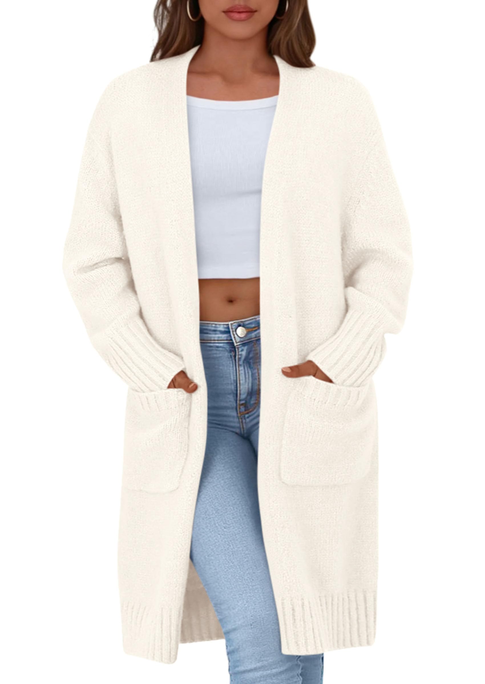 PRETTYGARDEN Fall Long Sleeve Cardigan Sweaters for Women Trendy Winter Open Front Loose Knitted Cardigans with Pockets