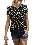 PRETTYGARDEN Womens Summer Tops Casual Ruffle Short Sleeve Crewneck Shirts Loose Basic Work Blouses Spring Outfits