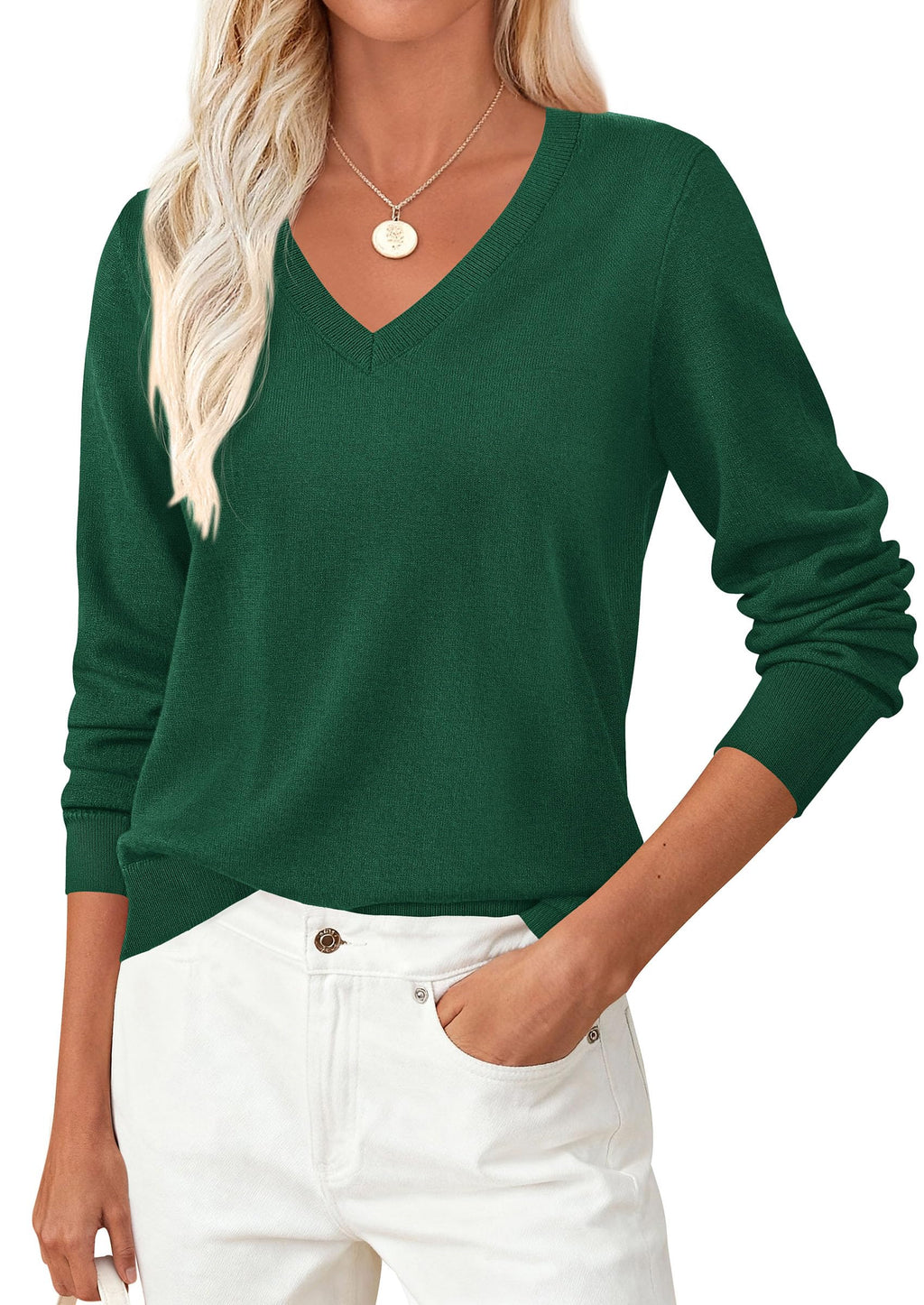PRETTYGARDEN V Neck Sweaters for Women Cozy Fall Fashion | Soft Knit Loose Tops, Classic Pullover, Basic Layering Shirt for Office Work, Holiday, Casual Outings, Winter Warm Clothes