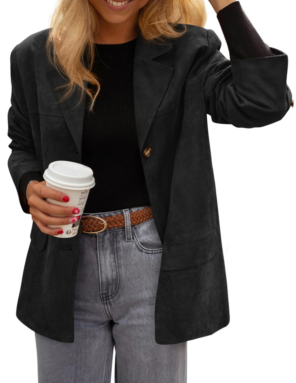 PRETTYGARDEN Women's Faux Suede Western Blazer Jacket