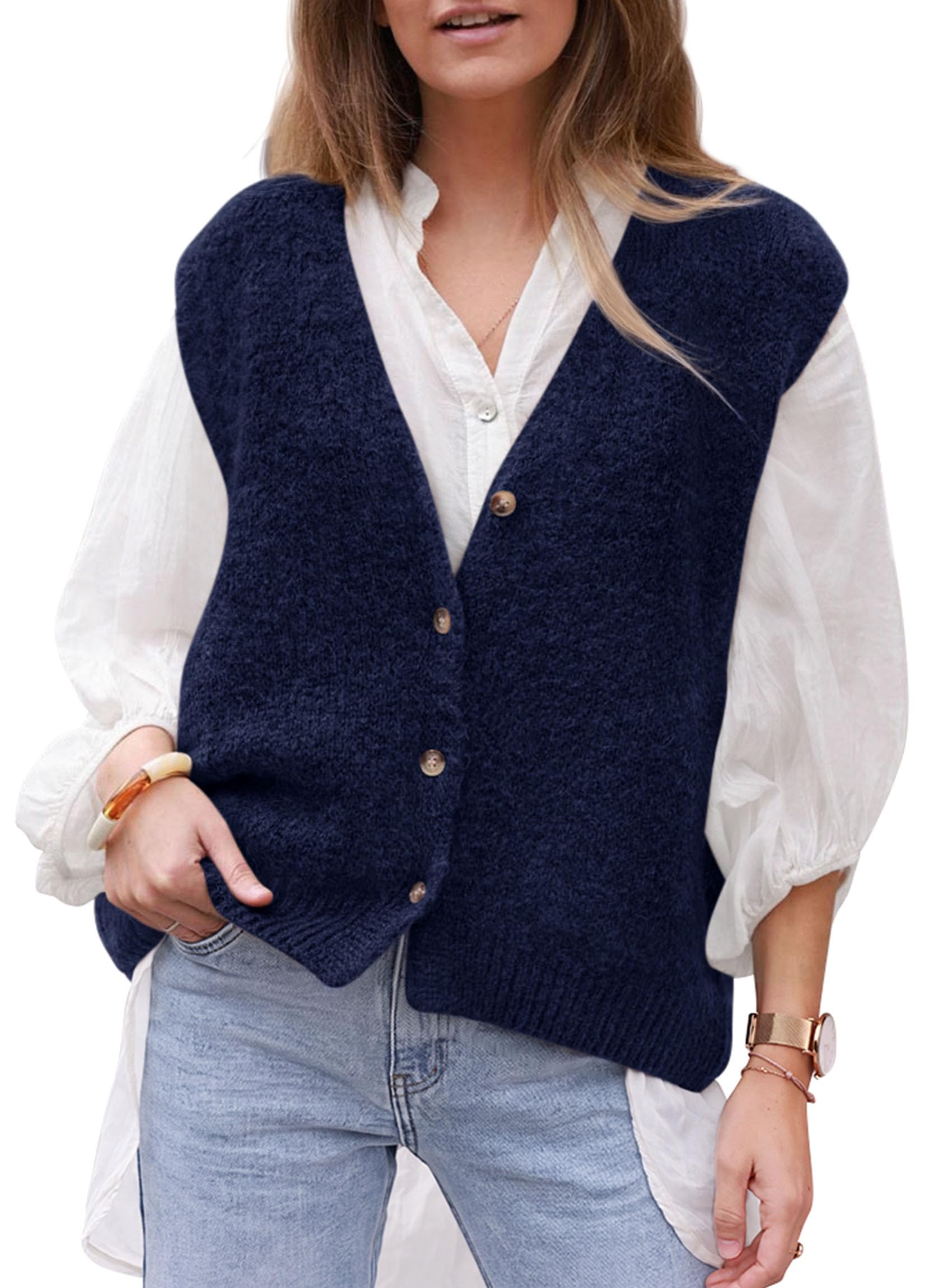 PRETTYGARDEN Womens Fall Sleeveless Button Down Sweater Vest | Soft Knit Fabric, Fashion Deep V Neck, Casual Loose Fit Sweater, Going Out Outfits, 2026 Trendy Winter Clothes
