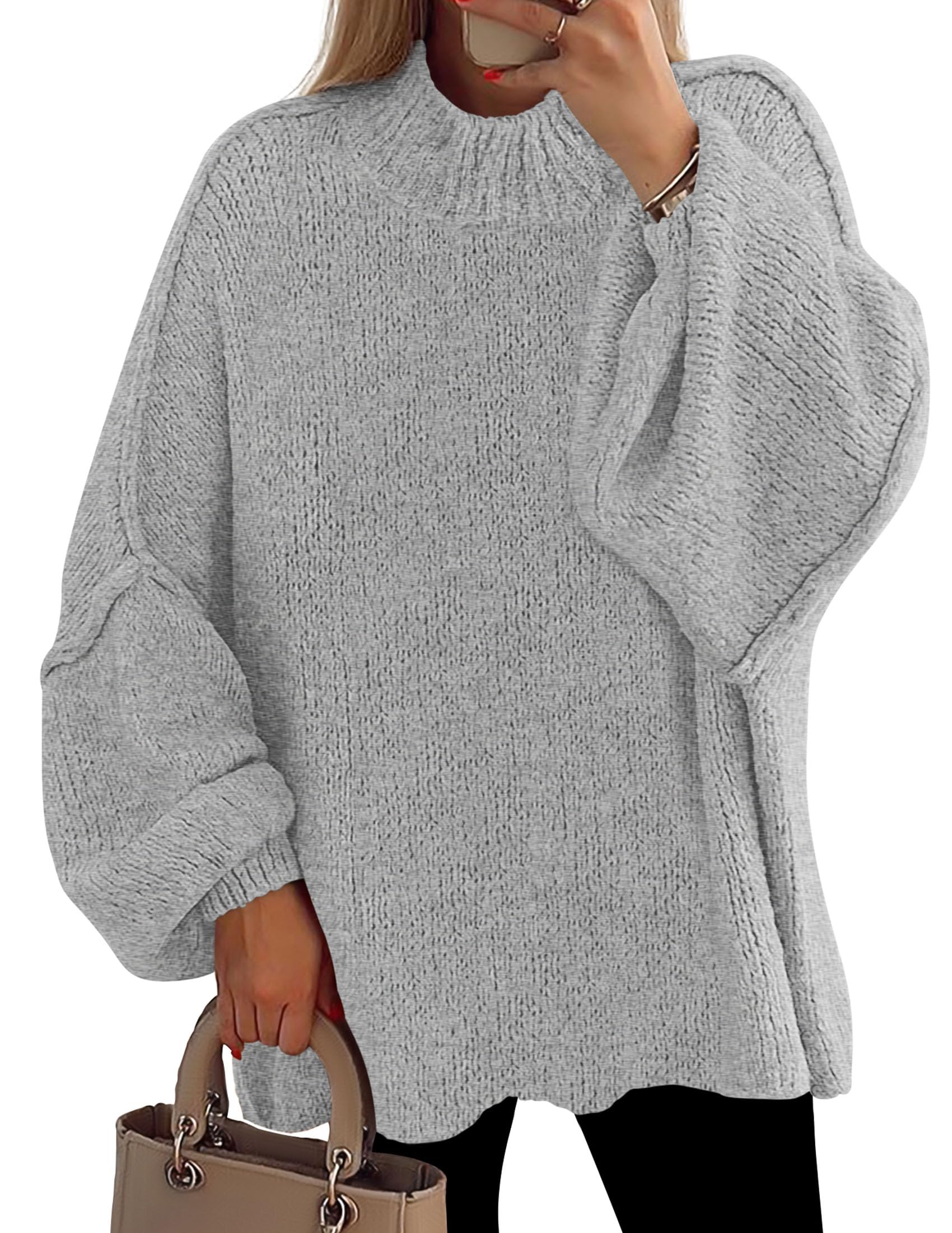 PRETTYGARDEN Women's 2026 Fall Oversized Sweaters Chunky Knit Mock Neck Long Sleeve Casual Trendy Pullover Winter Clothes