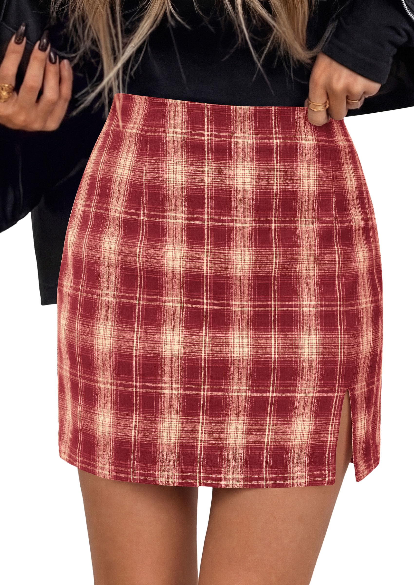 PRETTYGARDEN Women's Plaid Mini Bodycon Pencil Skirts Fall