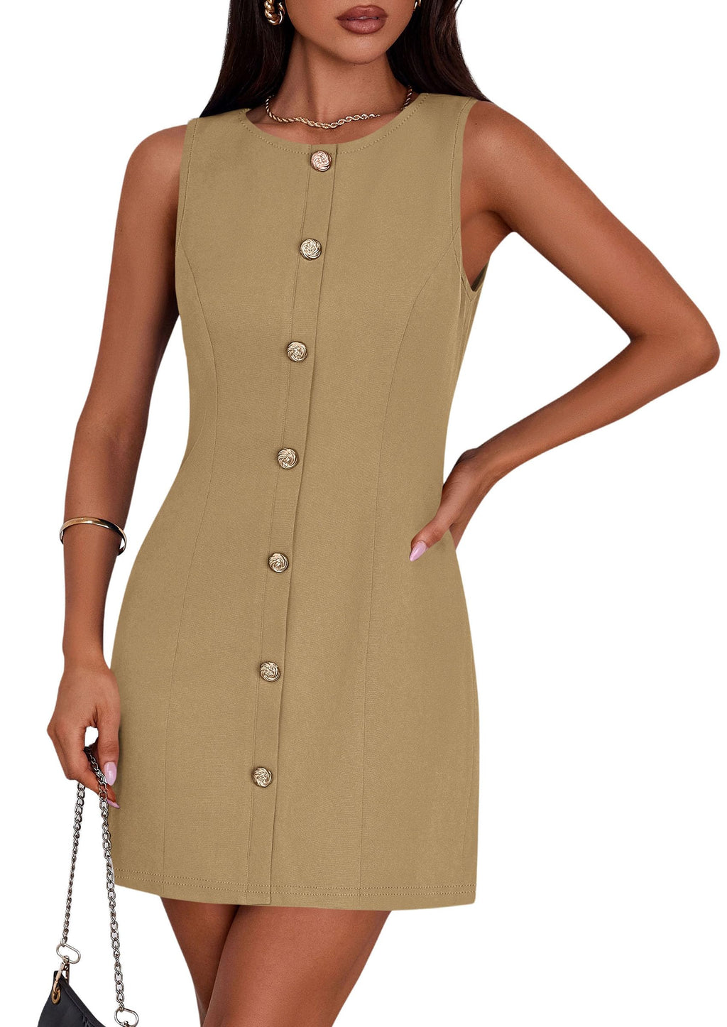 PRETTYGARDEN Work Dresses for Women  Summer Business Formal Short Dress Sleeveless Button Down Elegant Office Outfits