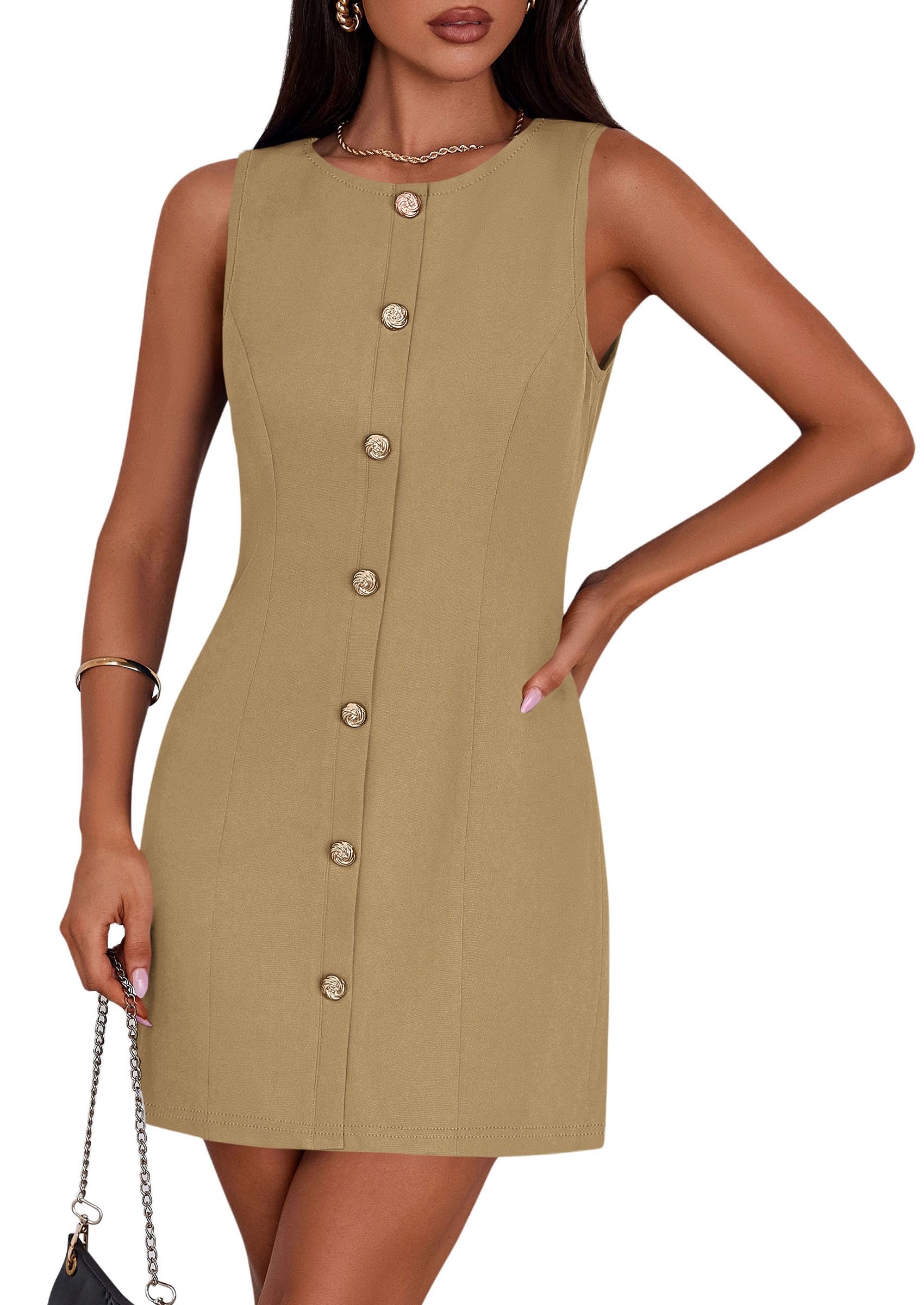 PRETTYGARDEN Work Dresses for Women  Summer Business Formal Short Dress Sleeveless Button Down Elegant Office Outfits