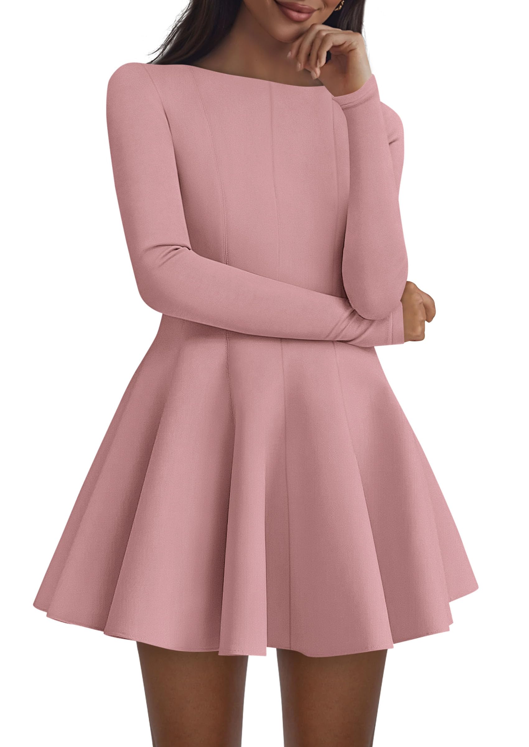 PRETTYGARDEN Fall Cocktail Dresses for Women Elegant Classy Wedding Guest  Long Sleeve Homecoming Party A Line Mini Dress
