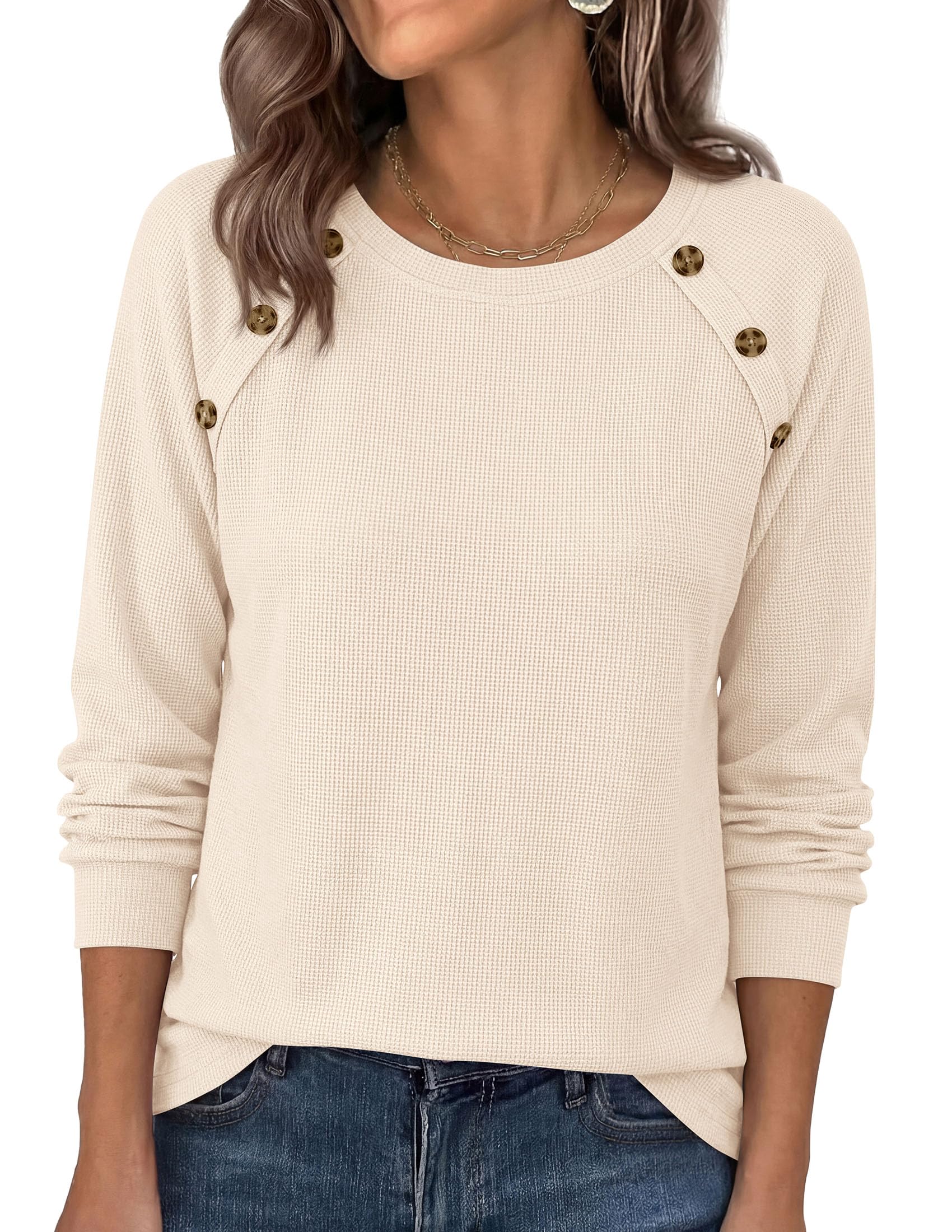 PRETTYGARDEN Long Sleeve Shirts for Women Waffle Knit Tops Fall Fashion Dressy Casual Loose Tunic Blouse Winter Clothing