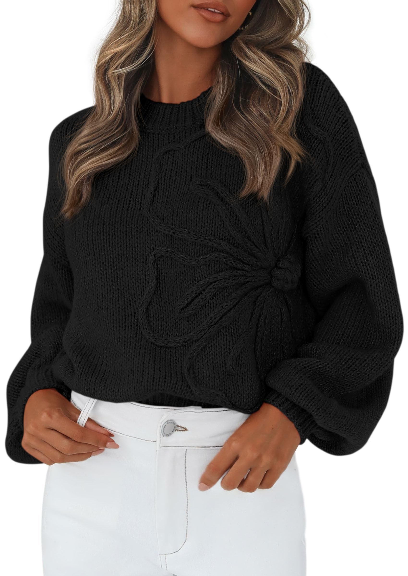 PRETTYGARDEN Womens Sweaters  Fall Fashion Long Sleeve Crewneck Floral Knit Pullover Sweater Tops Winter Clothes