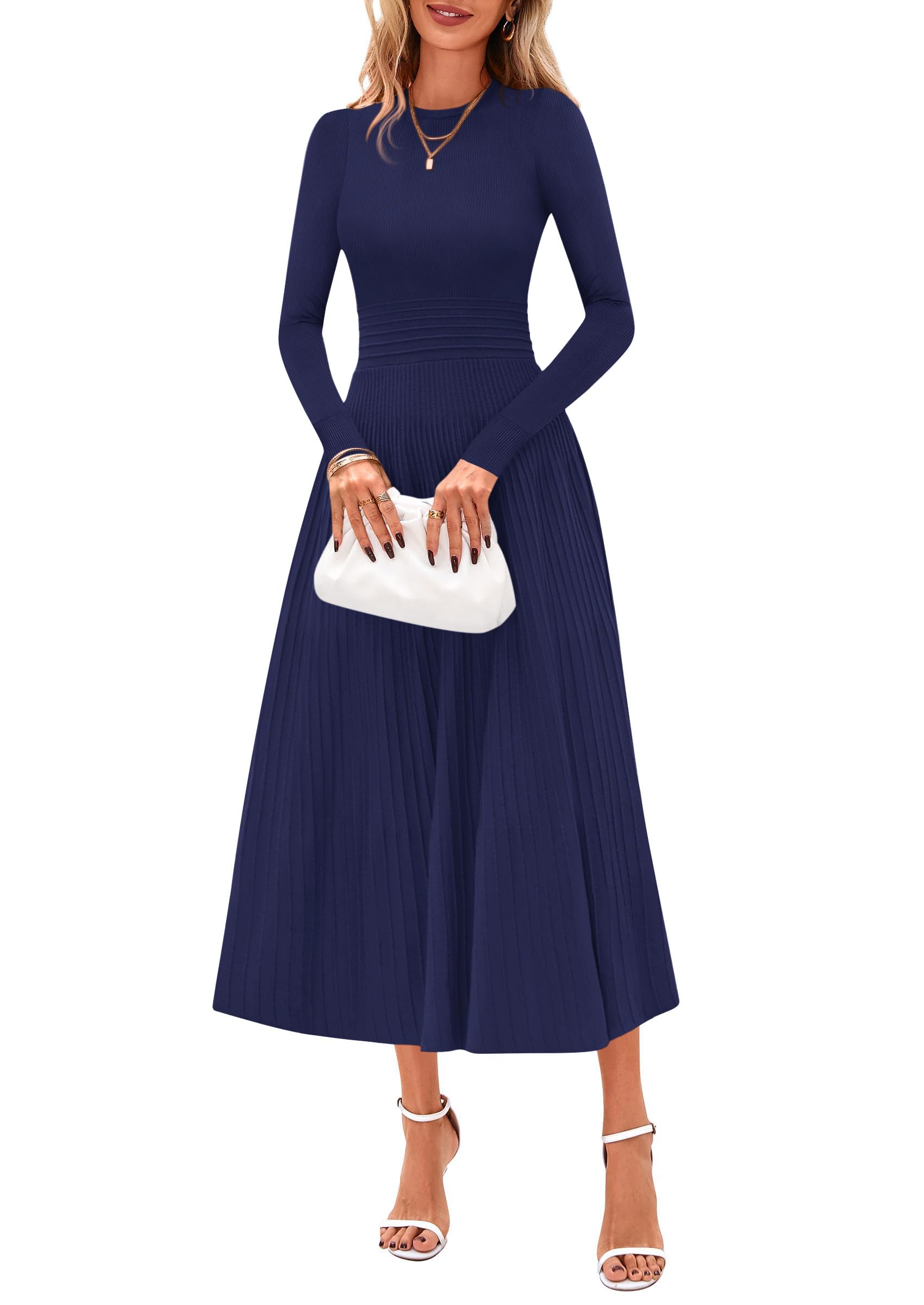 PRETTYGARDEN Womens Sweater Dress  Long Sleeve Elegant Knit A Line Fall Wedding Guest Cocktail Midi Winter Dresses