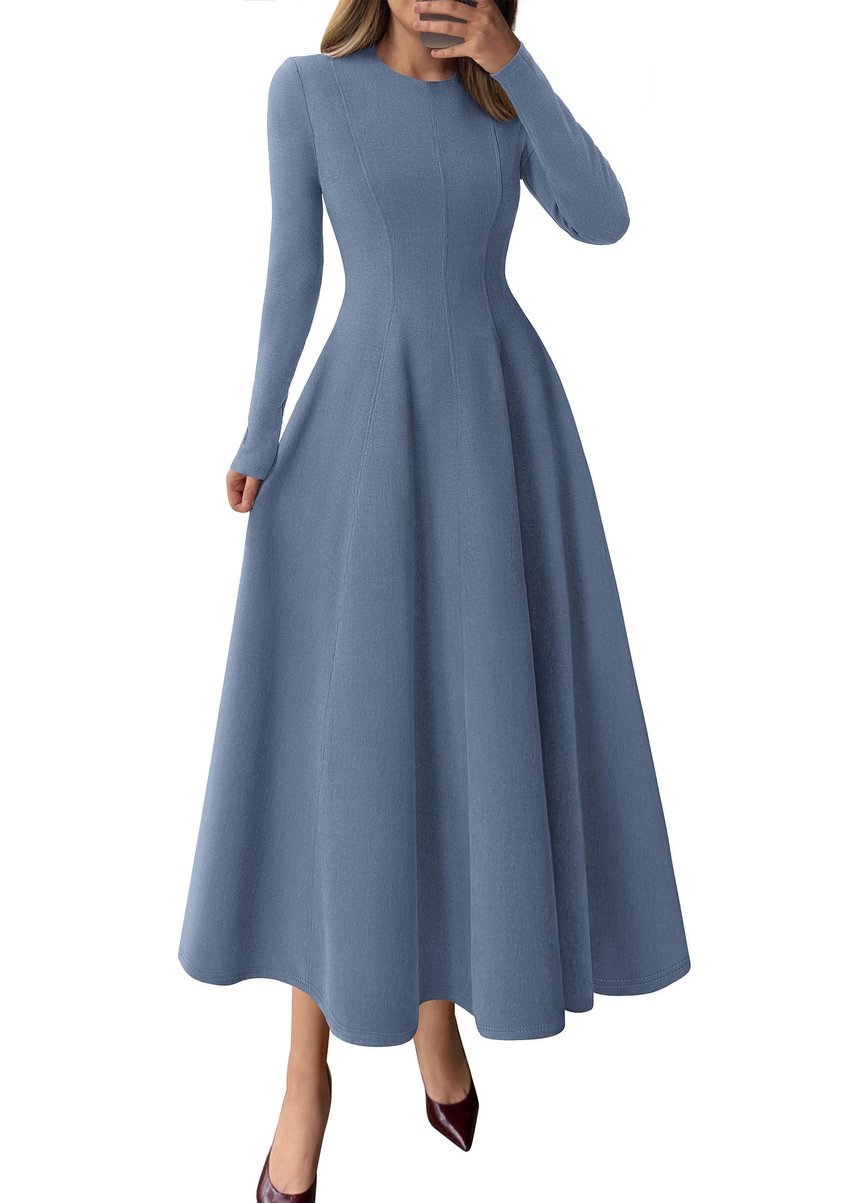 PRETTYGARDEN Cocktail Dresses for Women  Elegant Classy Fall Long Sleeve Midi A Line Flowy Modest Winter Party Dress