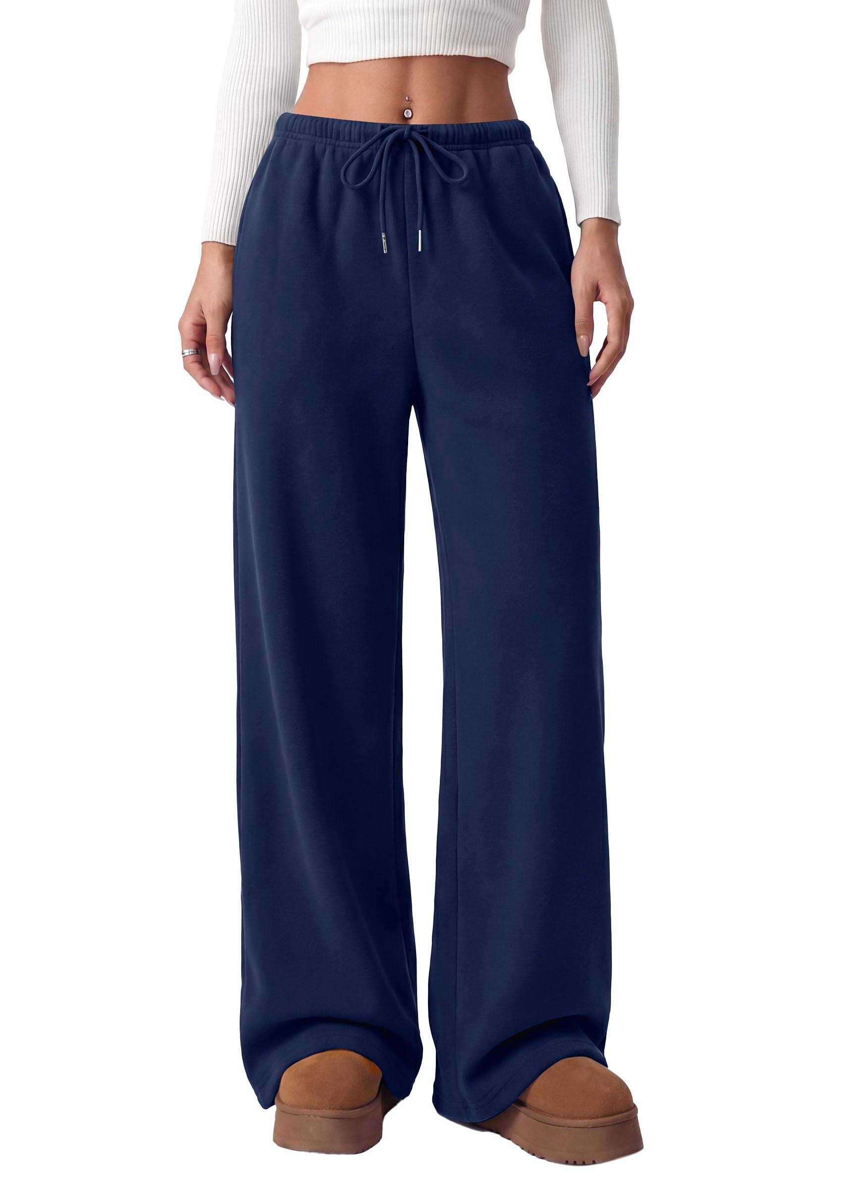 PRETTYGARDEN Womens Wide Leg Sweatpants Fleece Lounge Pants | Elastic Drawstring Waist,Baggy Jogger Yoga Sweat pants,Pockets,Fall Winter Clothes,Loose Daily Casual & Loungewear Trousers