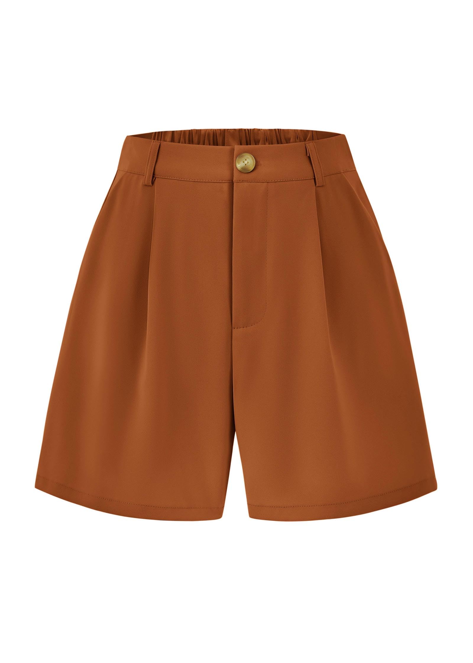 FreshPretty Shorts for Women Dressy Casual Summer Elastic Waist in The Back Pleated Wide Leg Tailored Work Trouser Shorts