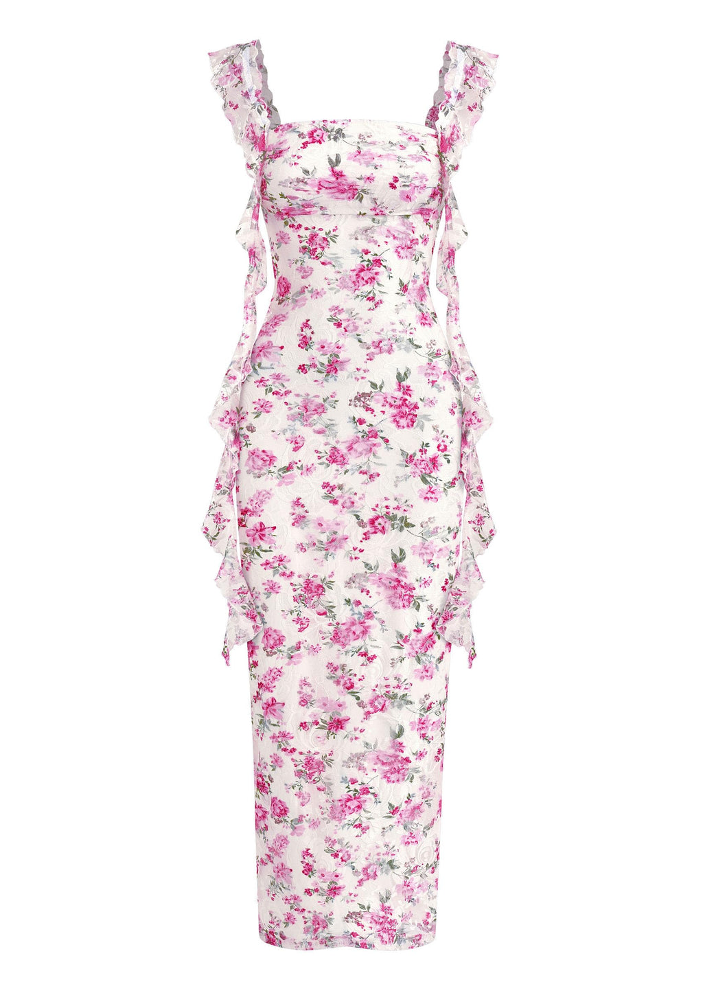 PRETTYGARDEN Floral Dress for Women  Summer Formal Ruched Lace Ruffle Spring Cocktail Wedding Guest Maxi Long Dresses