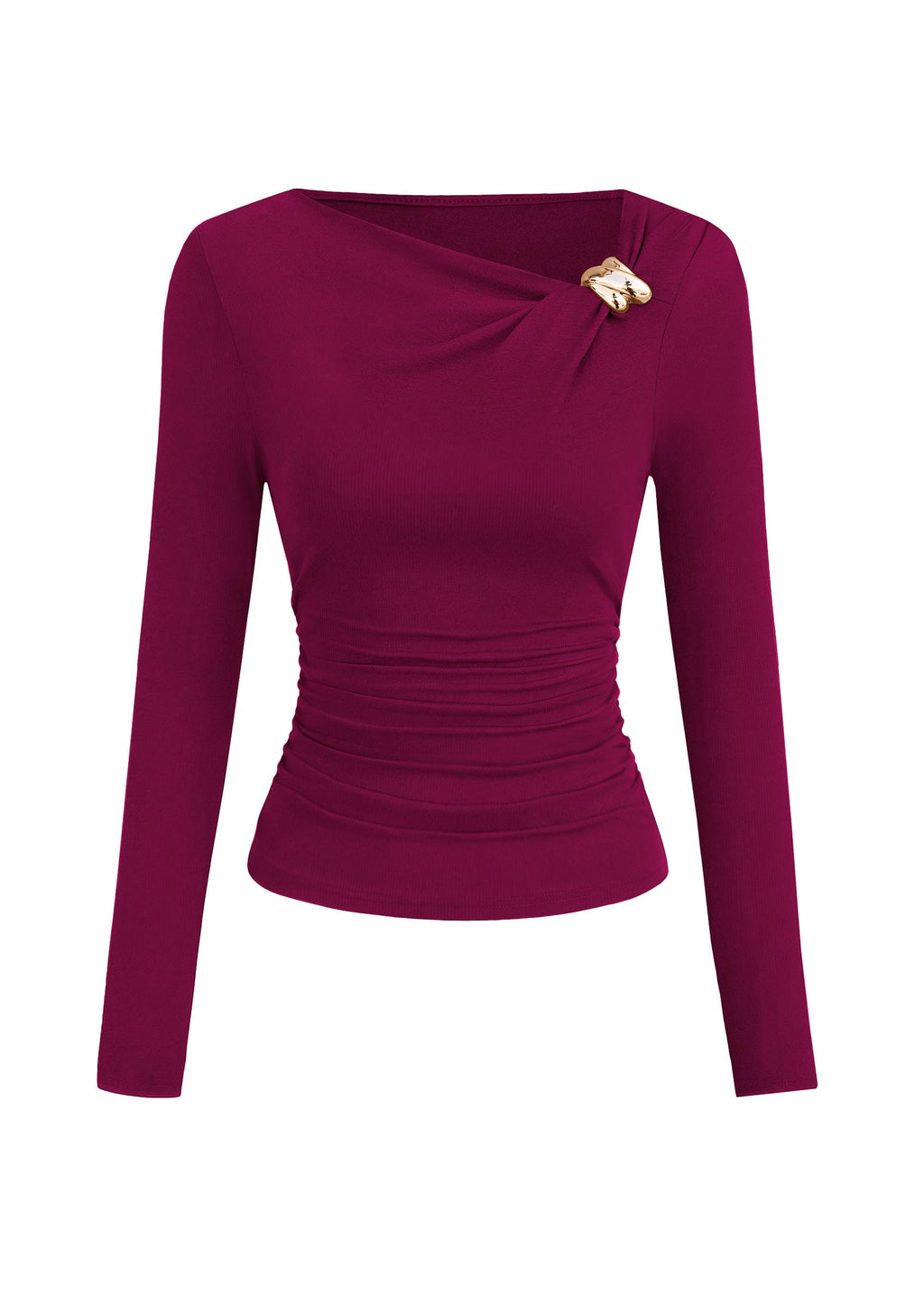 PRETTYGARDEN Long Sleeve Tops for Women Fitted Going Out Top | Comfy Stretchy Knit, Fashion Slim Fit Shirt, Ruched Asymmetrical Side Buckle, Party Date Night Outfits, Y2k Fall Clothes