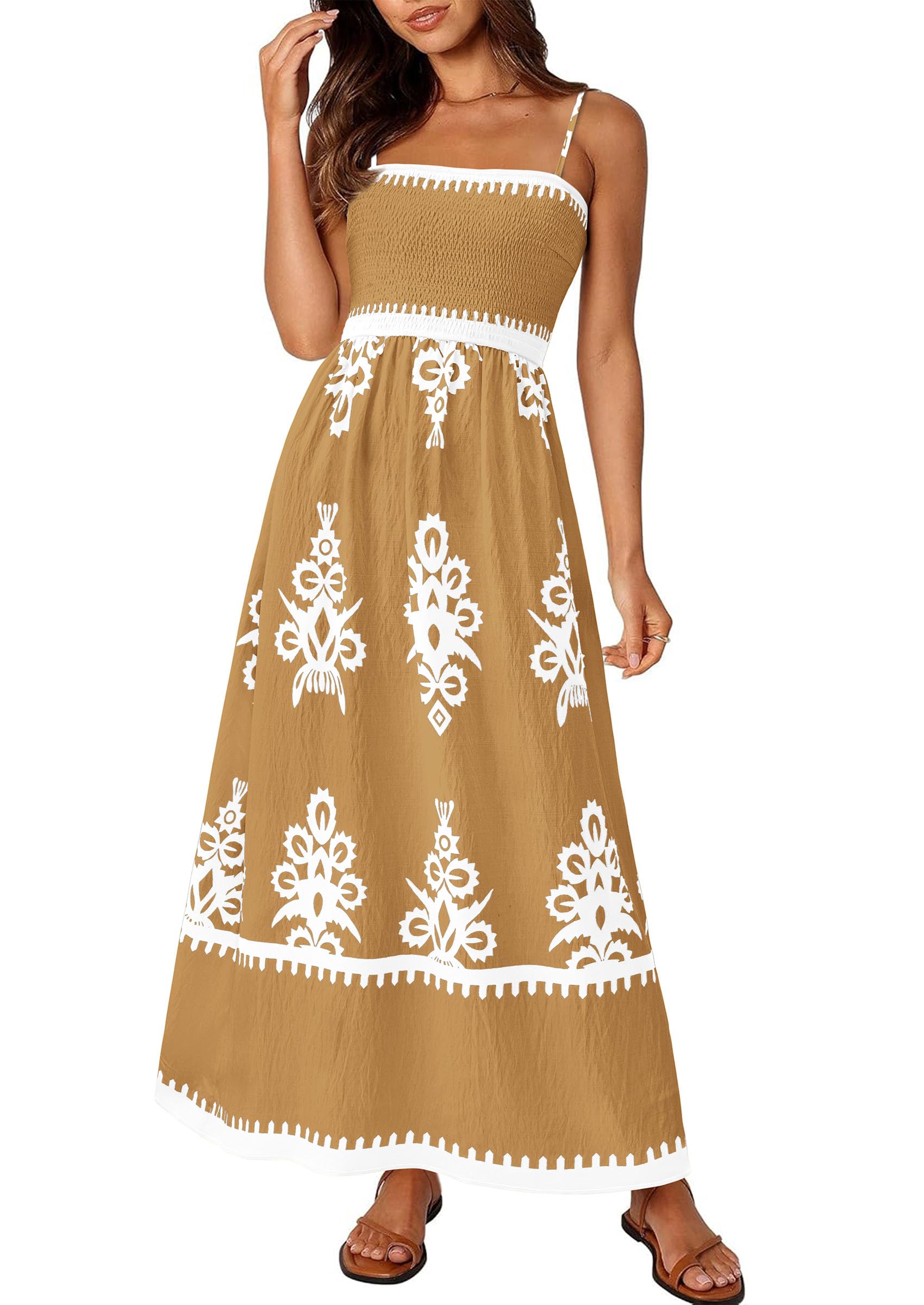 PRETTYGARDEN Summer Dress for Women Floral Sundress Spaghetti Strap Flowy Beach Vacation Boho Maxi Dresses