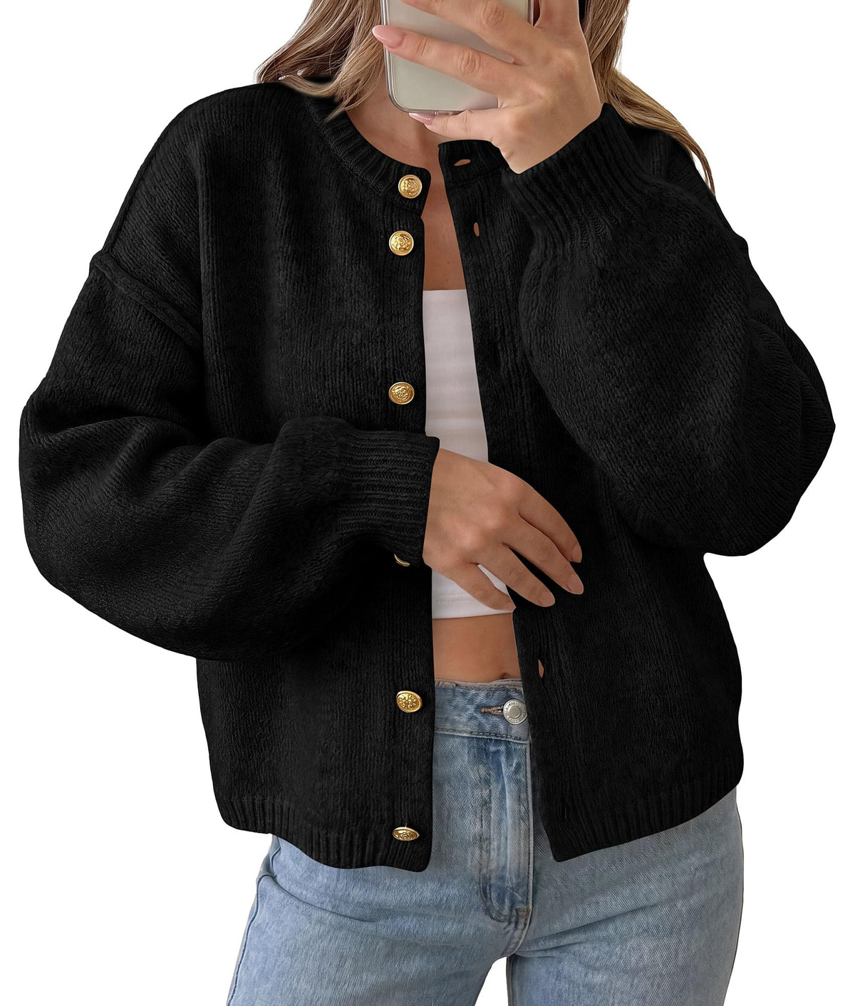 PRETTYGARDEN Women's Button up Chunky Knit Cardigan Sweaters Crew Neck, Long Sleeve, Oversized Sweaters, Relaxed Fit, Soft Cozy Casual Outerwear, Fall Outfits, Winter Fashion Clothing