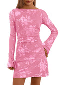 PRETTYGARDEN Women's Fall Fashion Floral Long Sleeve Mini Dress Mesh Bodycon Short Party Date Night Going Out Dresses
