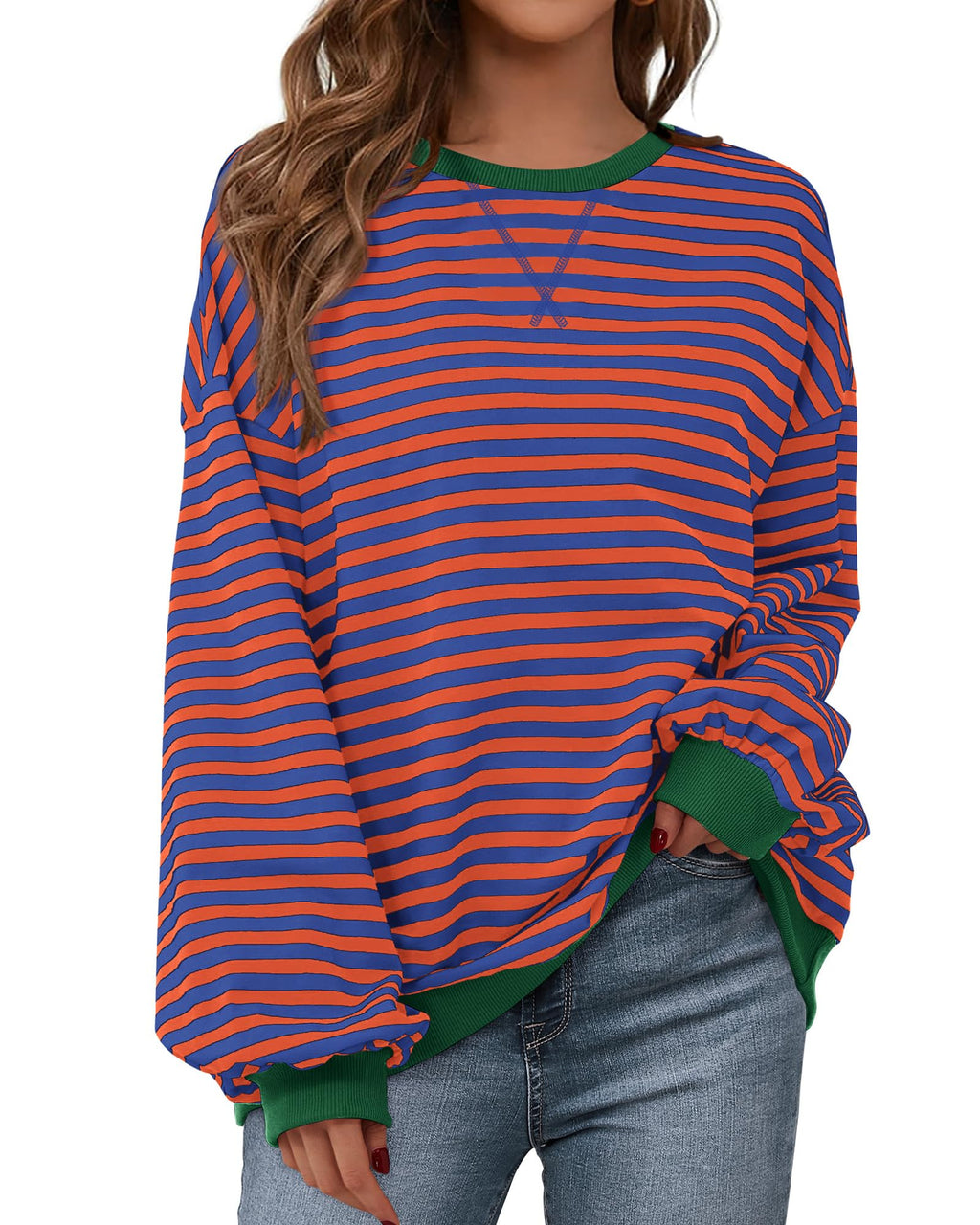 BTFBM Sweatshirt For Women Summer Crewneck Long Sleeve Oversized Striped Pullover Tops Y2K Clothes Workout Shirt