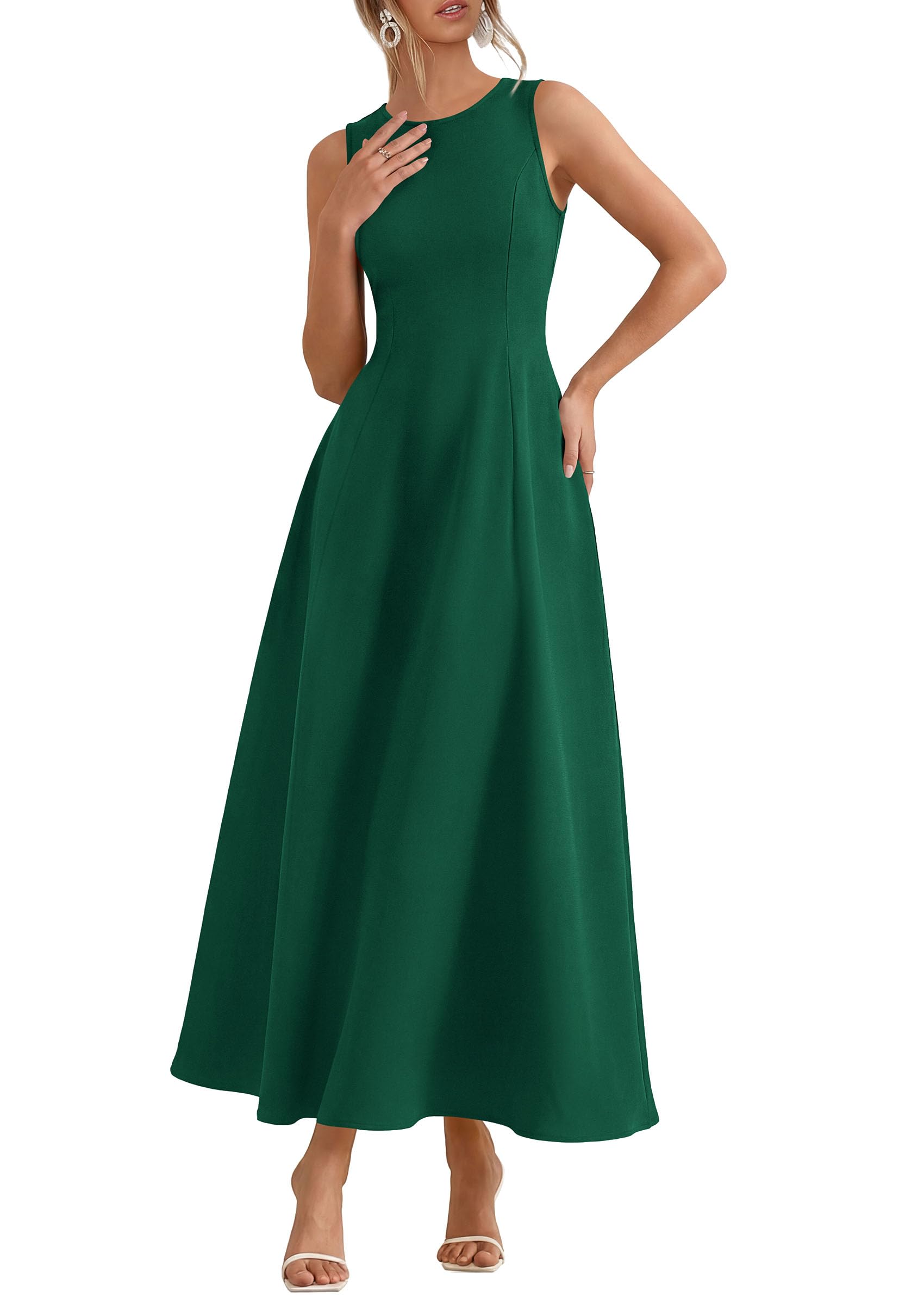 PRETTYGARDEN Women's Maxi Dress Summer Wedding Guest Spring A Line Long Tank Flowy Modest Sleeveless Cocktail Dresses