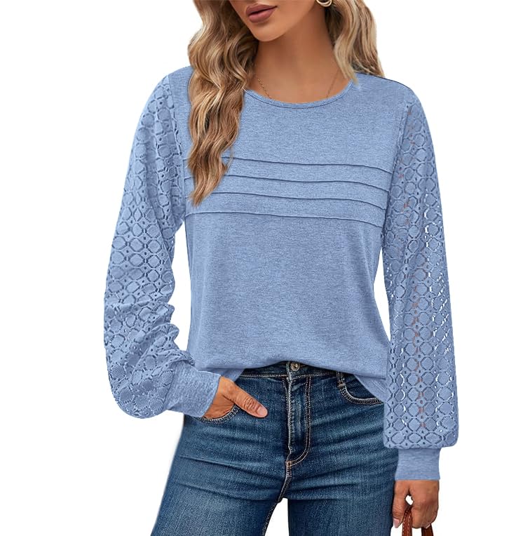 BTFBM Women's Long Sleeve Shirts Dressy Lace Fall Tops Trendy Business Casual T-Shirts Cute Work Outfits Blouses