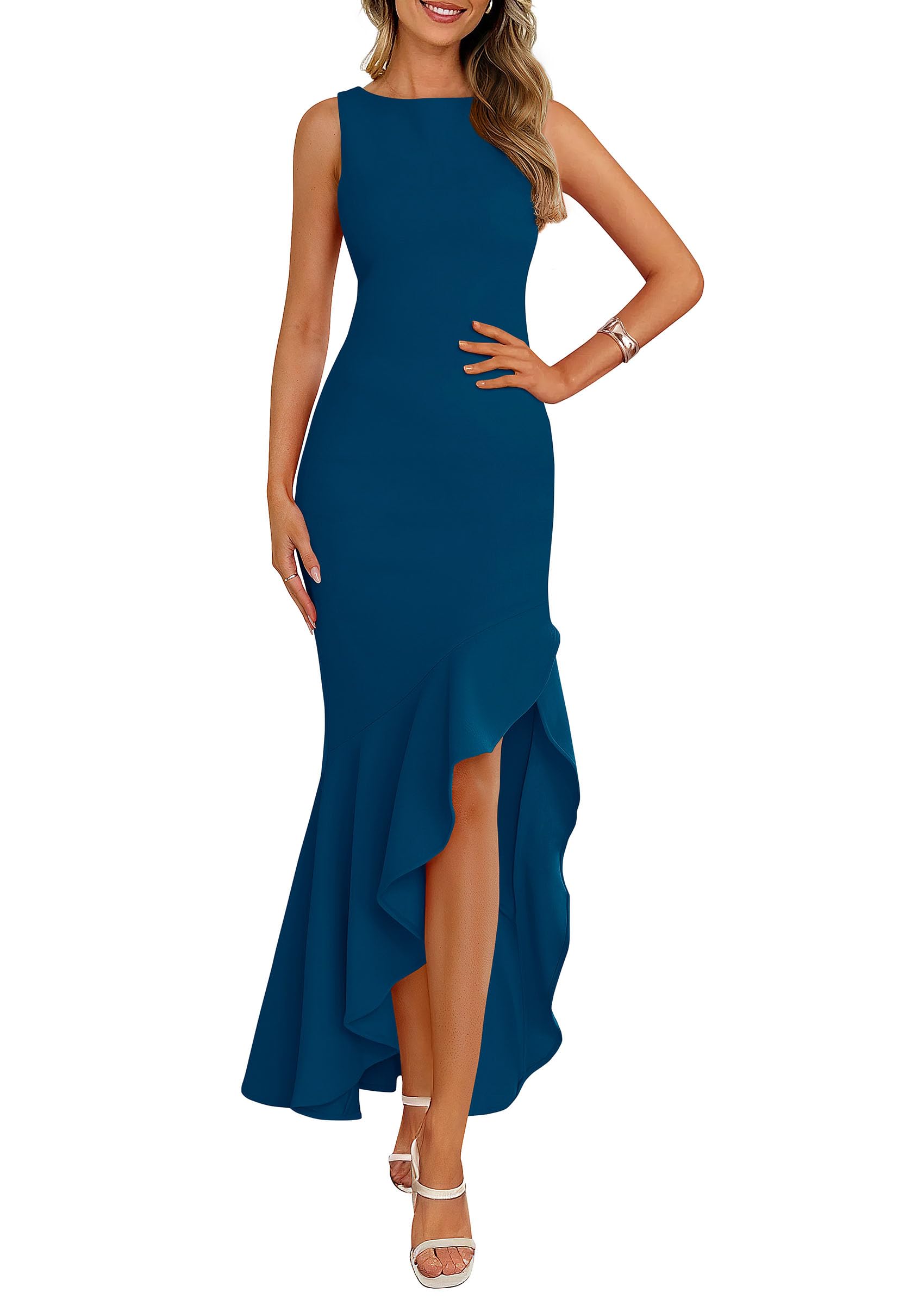 PRETTYGARDEN Wedding Guest Dresses for Women Summer Formal Gala Maxi Dress Ruffle Mermaid Cocktail Long Dresses