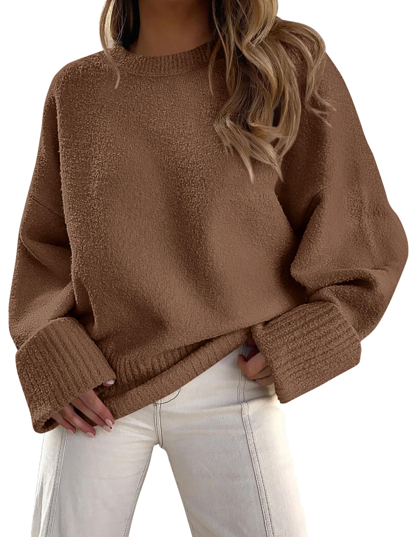 PRETTYGARDEN Women's Fall Oversized Sweaters Casual Crewneck Pullover Long Sleeve Fuzzy Chunky Knit Tops Blouse