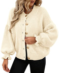PRETTYGARDEN Womens Cropped Cardigans Trendy Ruffle Open Front Chunky Knit Sweater Oversized Button Down Fall Clothes