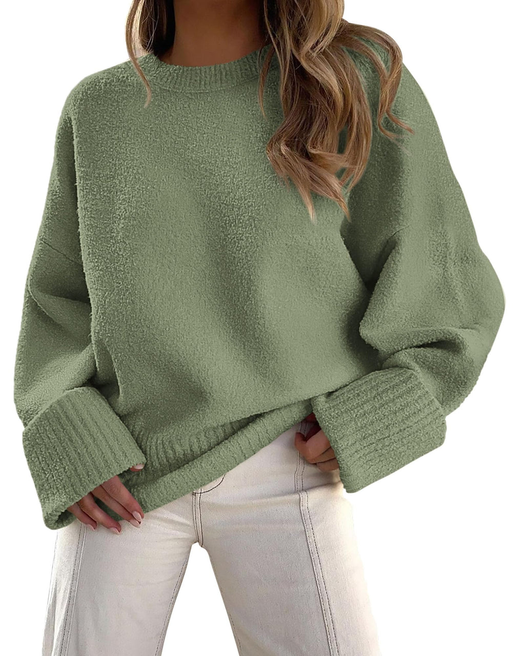 PRETTYGARDEN Women's Fall Oversized Sweaters Casual Crewneck Pullover Long Sleeve Fuzzy Chunky Knit Tops Blouse