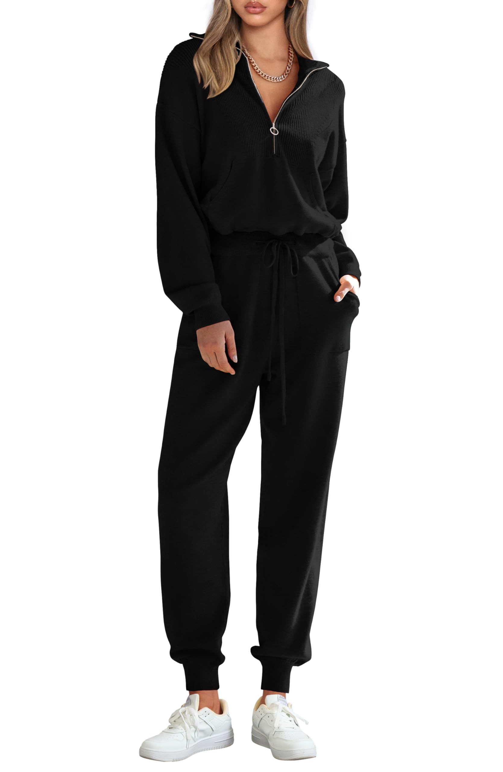 PRETTYGARDEN Women's 2 Piece Sweater Set Pullover Zip Up Sweatshirt Jogger Sweatpants Tracksuit Casual Outfit