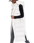 BTFBM Long Puffer Vest Women Quilted Hooded Button Down Zip Up Sleeveless Vests Outerwear Padded Jacket Fall Winter Coat