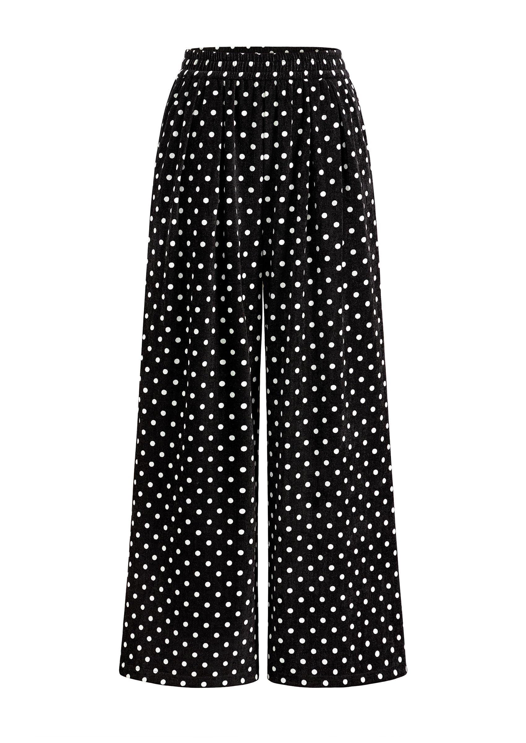 PRETTYGARDEN Casual Women's Pants Elastic Waist Palazzo Long Pajama Wide Leg Trousers Knit Fall Outfits with Pockets