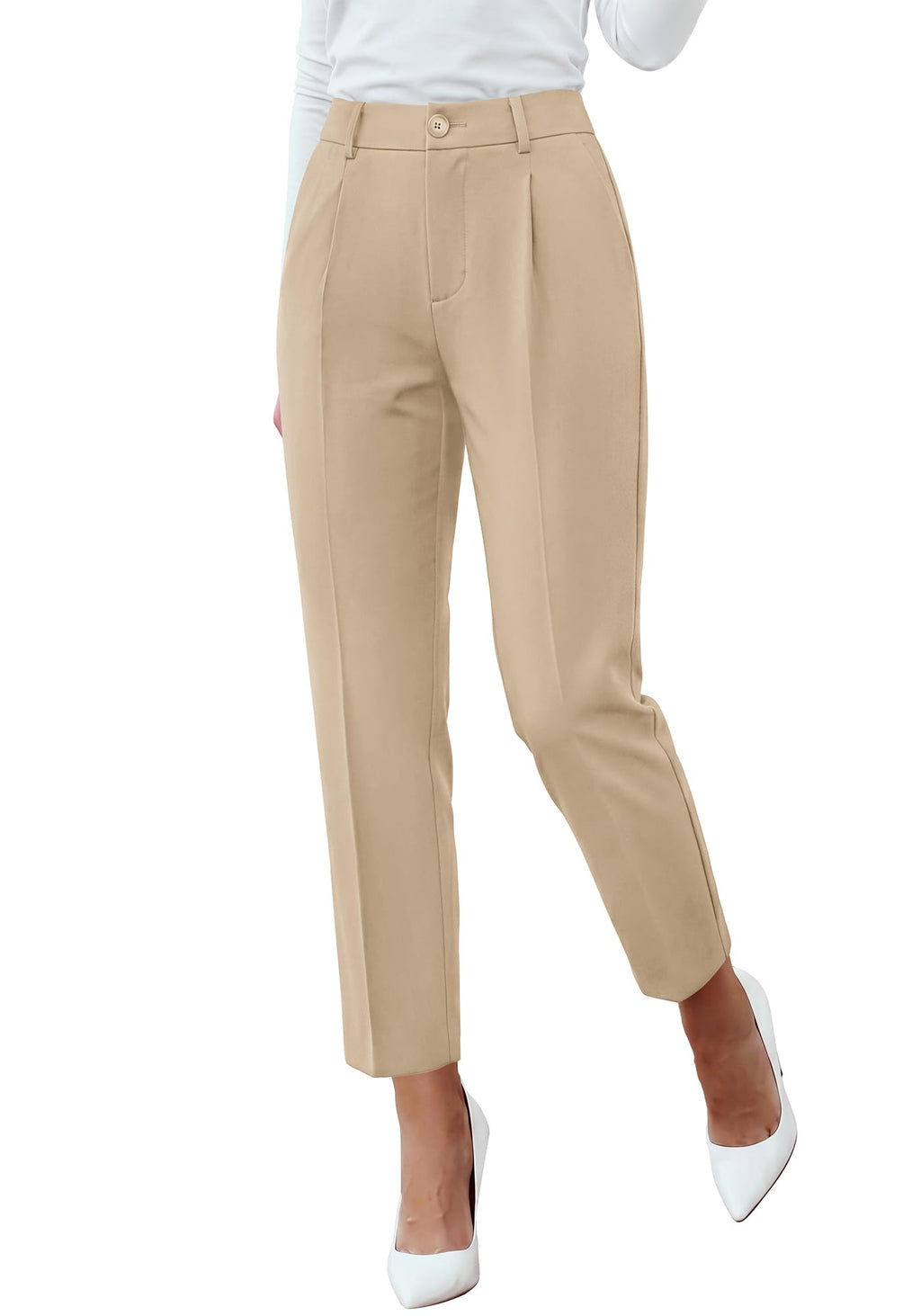 BTFBM Dress Pants Women Work Business Office Ankle Trousers Pockets Straight Leg Pleated Womens Slacks,Tapered Trousers for Work Office,Elastic Back High Waist,Fall Business Casual Outfits