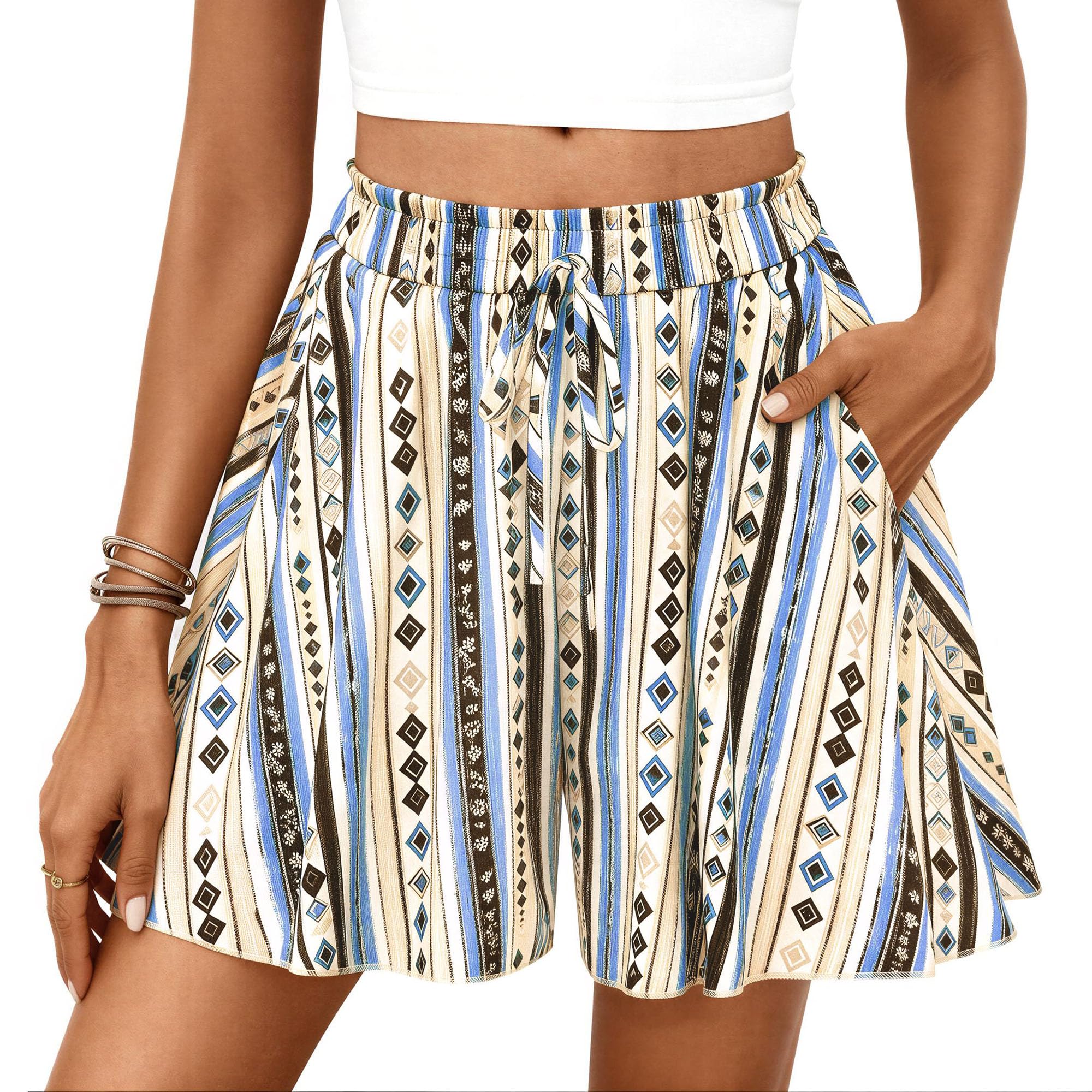 PRETTYGARDEN Women's Flowy Shorts Summer Fashion Beach Vacation Clothes Casual High Waist Wide Leg Ruffle Shorts