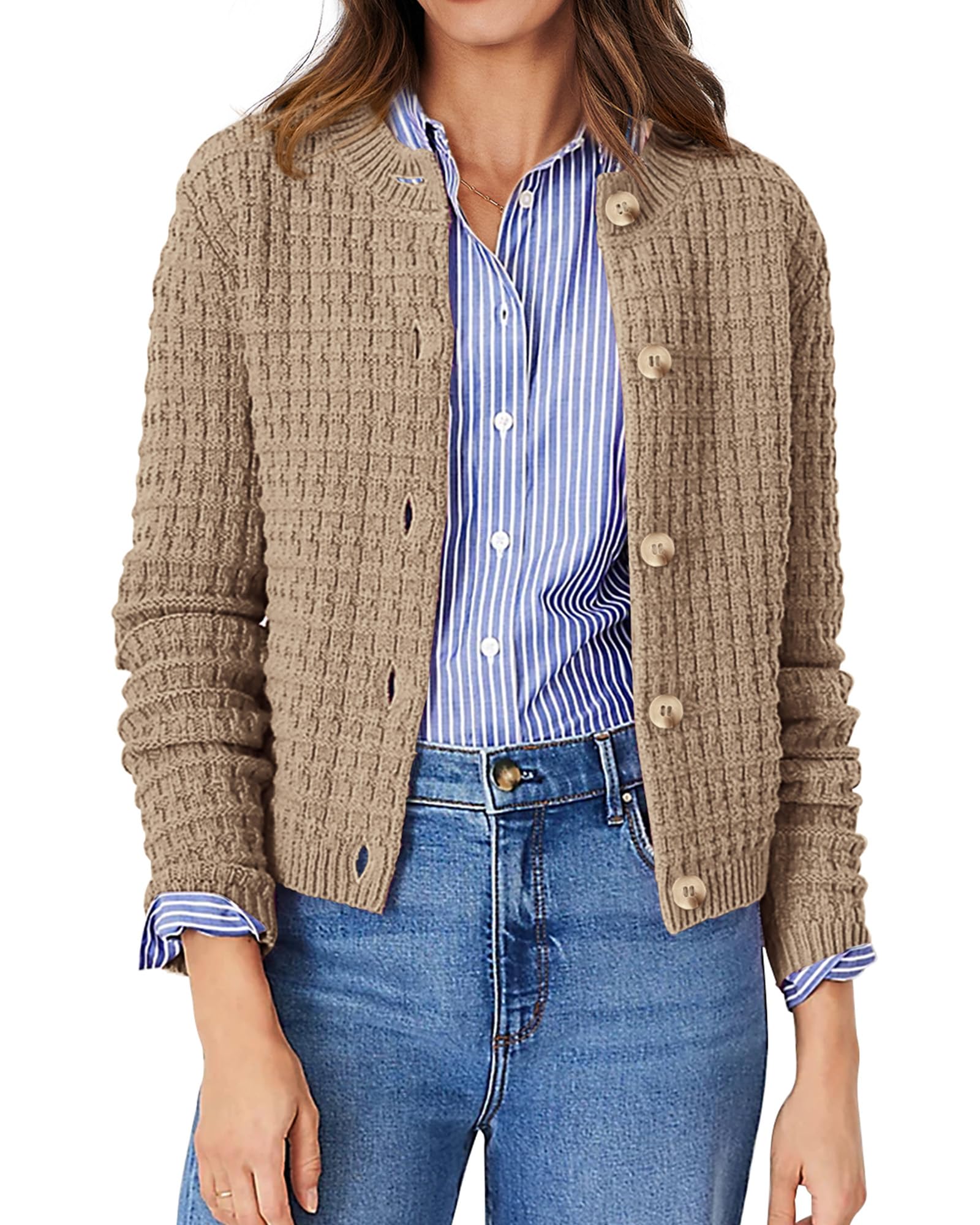 PRETTYGARDEN Women's Knit Cardigan Sweaters Casual Long Sleeve Open Front Button Down Trendy Jackets Outerwear