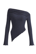 PRETTYGARDEN Women's Spring Long Sleeve Y2K Crop Top Trendy Off Shoulder Asymmetrical Fitted Knit Tee Shirts Going Out Tops