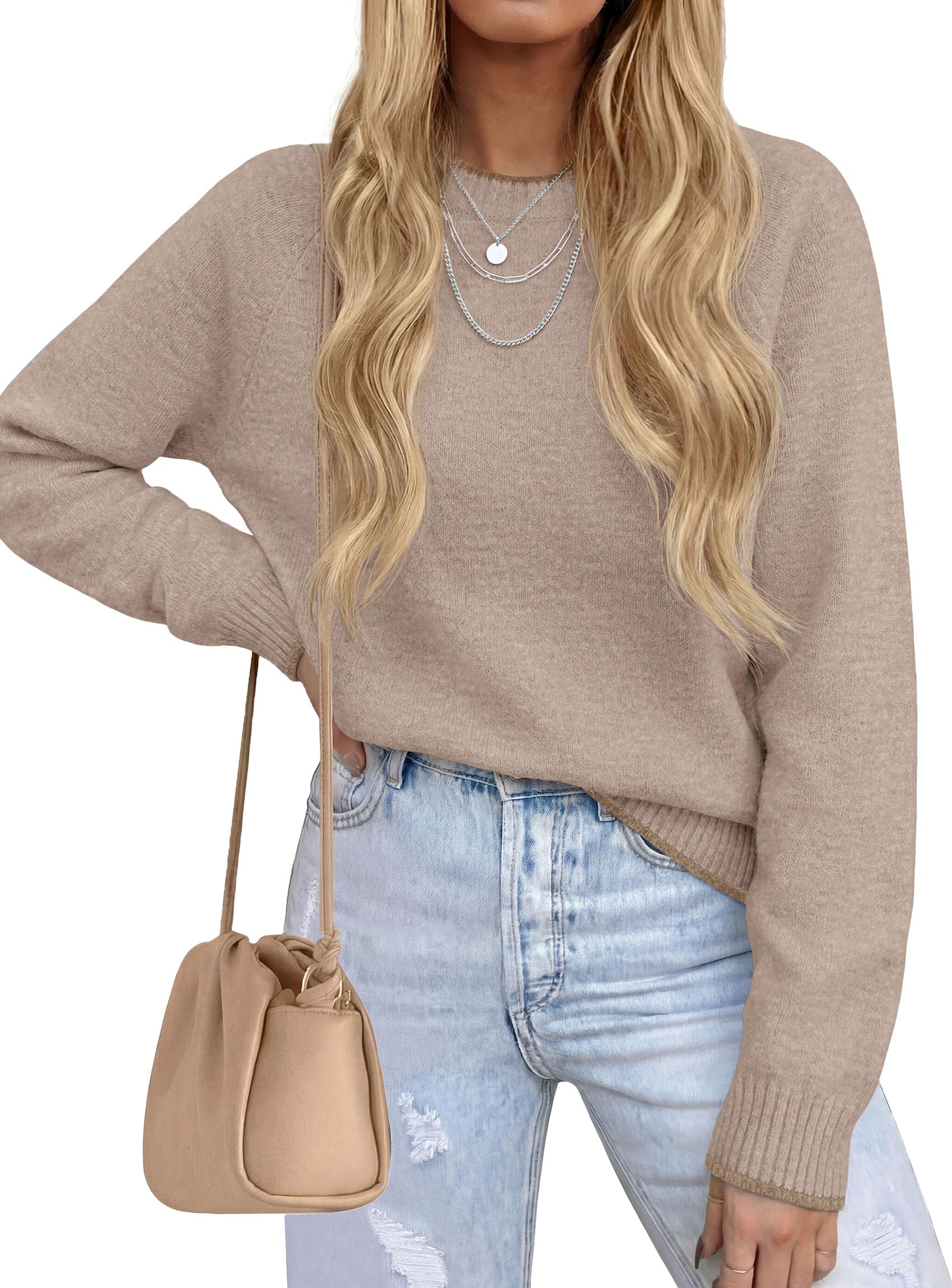 PRETTYGARDEN Womens Crewneck Fall Sweaters Pullover Tops Soft Stretchy Knit,Raglan Long Sleeve,Ribbed Cuffs,Color Block,Casual Daily Outfits,Office Work Clothes,Winter Layering Wear
