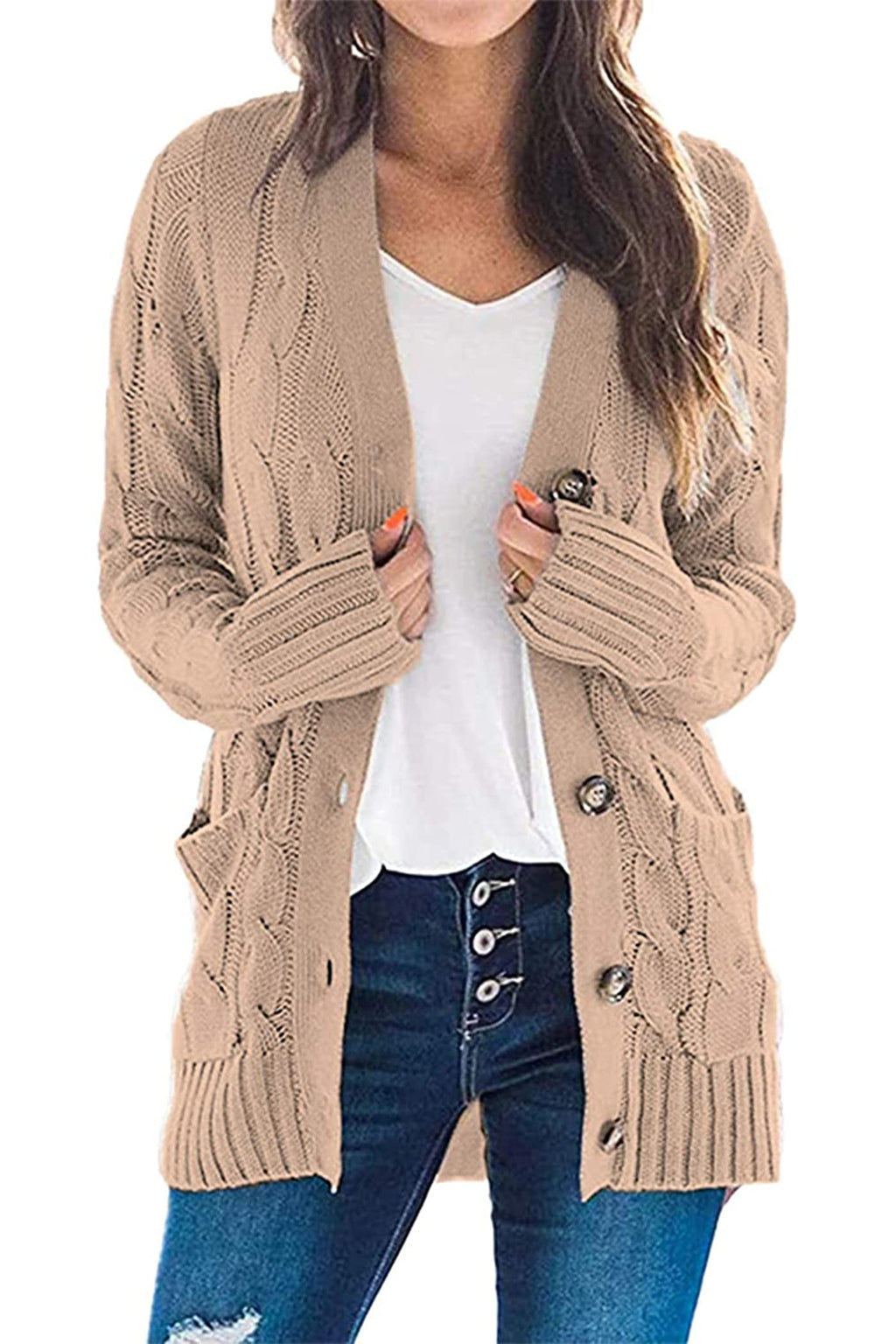 PRETTYGARDEN Women's Open Front Cardigan Sweaters Fall Fashion Button Down Cable Knit Chunky Winter Clothing Outerwear Coats