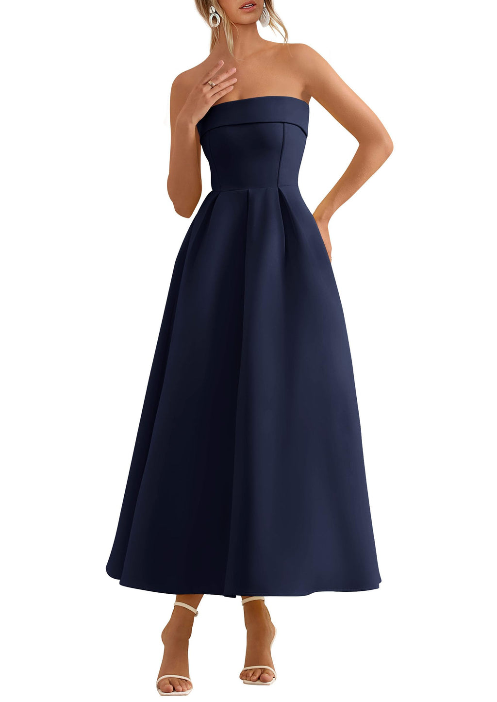 PRETTYGARDEN Cocktail Dresses for Women Summer Formal Elegant Tube Top Strapless Spring Wedding Guest Party Midi Dress