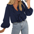 BTFBM Womens Fall Tops Ruffle Blouses Dressy Casual | Double Ruffled Collar V Neck Long Sleeve Shirts, Lightweight Fashion Clothing Trendy, Daily Business Office Work Clothes