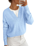 BTFBM Women Long Sleeve Crew Neck Sweaters Tops, 2 in1 Knitted Pullover, Deco Buttons, Oversized, Stretchy, Vacation, Business Casual Outfits, Fall Winter Trendy