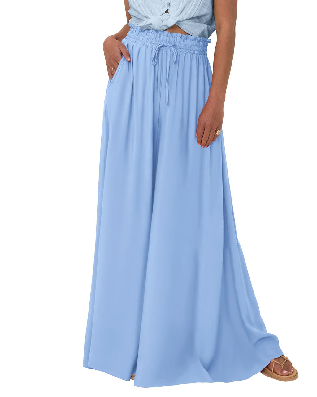 BTFBM Women Casual High Waist Wide Leg Pants Spring Summer Long Palazzo Pants Pocket Lounge Beach Vacation Clothes