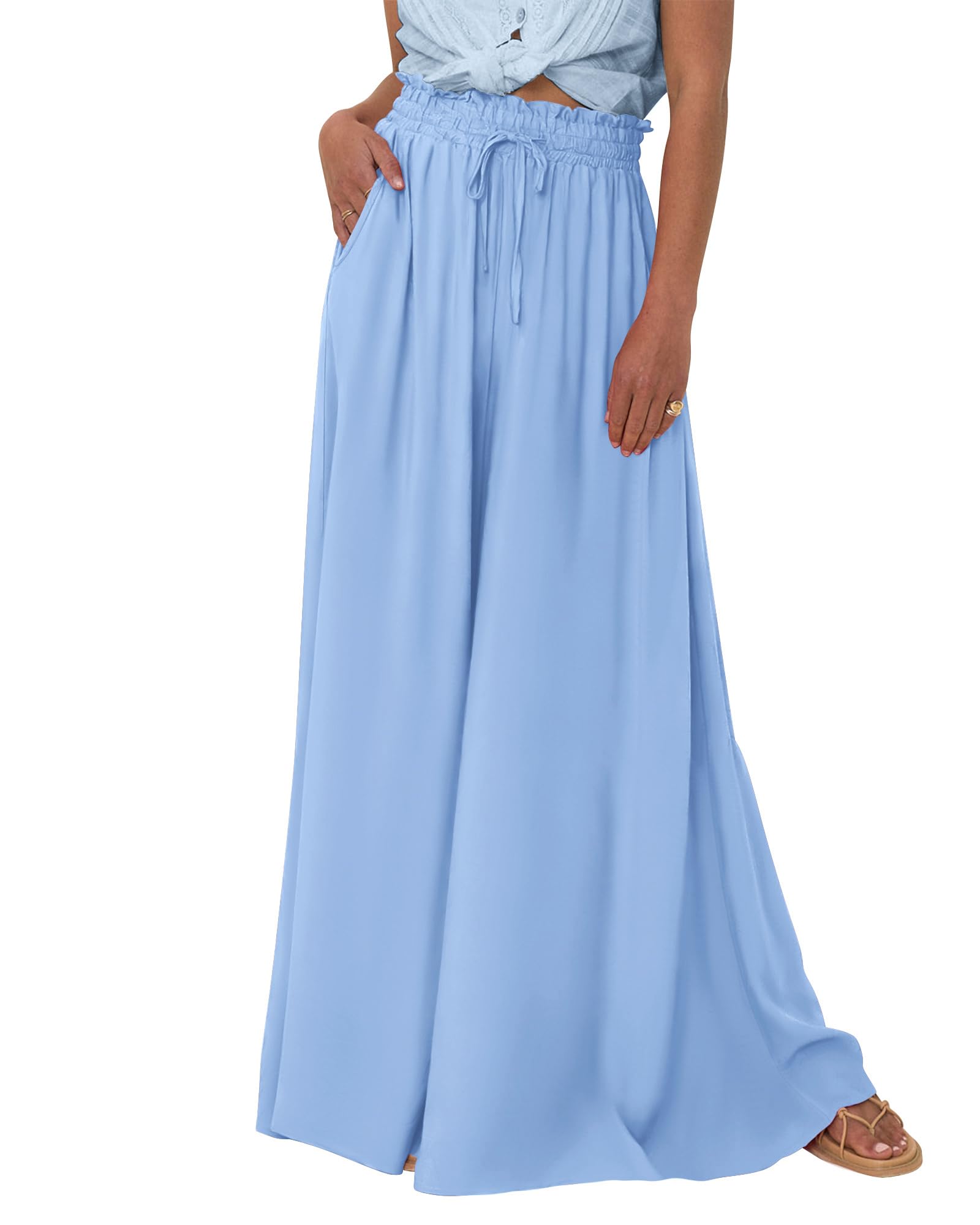 BTFBM Women Casual High Waist Wide Leg Pants Spring Summer Long Palazzo Pants Pocket Lounge Beach Vacation Clothes