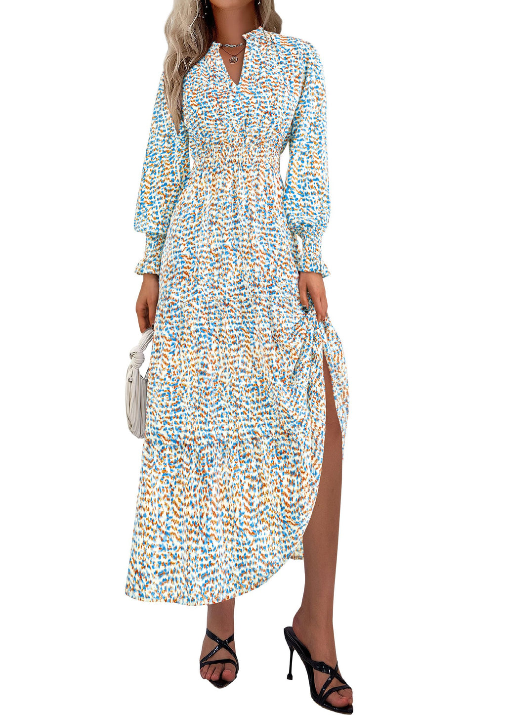 PRETTYGARDEN Women's Floral Maxi Dress Fall Long Sleeve V Neck Casual A Line Long Flowy Boho Party Dresses